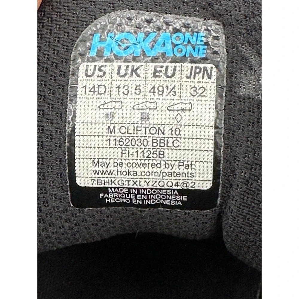 Hoka One One‎ Mens Clifton 10 1162030 BBLC Black Running Shoes Sneakers Sz 14 D